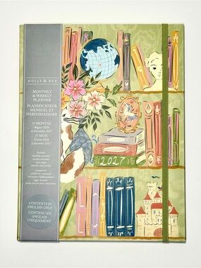 Molly & Rex 17 months 2026-2027 Monthly Weekly Planner (Floral Bookshelf)